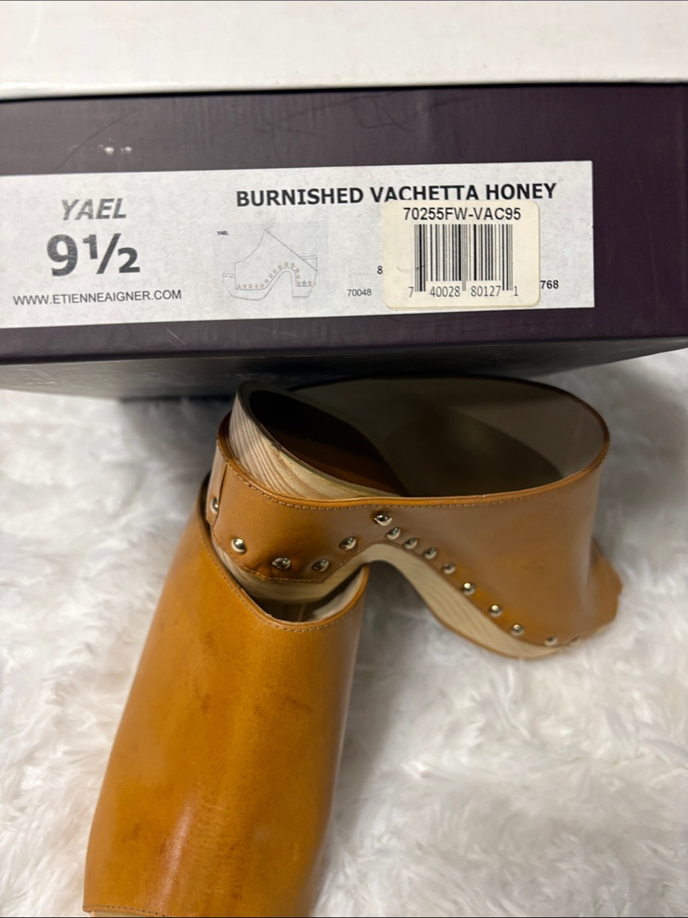 Etienne Aigner Cognac Leather Stud Clog Mule - Picture 6 of 6